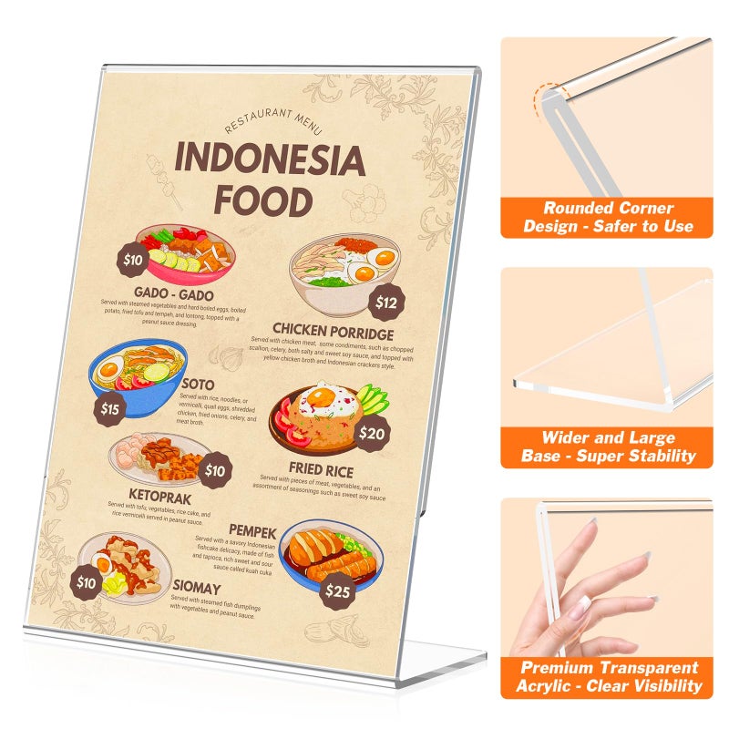 Dooiclear 6 Pack Acrylic Sign Holder 8.5x11 Inches, Clear Display Holder, L-Shape Vertical Menu Holder Stand, Flyer Display Stand, Table Paper Holder, Plastic Sign Display Stand for Restaurants, Store, Office - Image 4